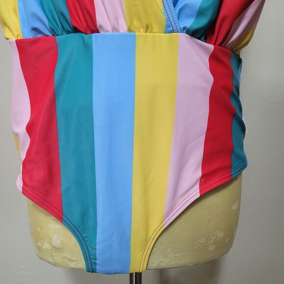 Shein Multicolor Lowcut One Piece Stripe Knot Swimsuit Adjustable Size 16 - Picture 6 of 8